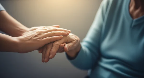 Поддерживающая рука, предлагающая утешение пожилому человеку.