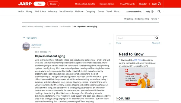 AARP Online Community: Re: Depressed about aging