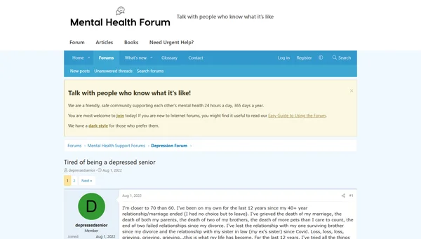 Mental Health Forum: 'Tired of being a depressed senior'