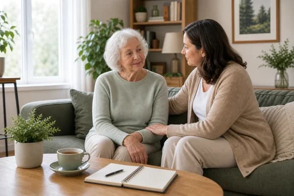 Elderly woman with quiet support