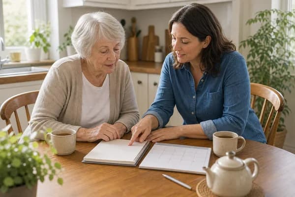 Caregiver che rivede appunti sull'umore