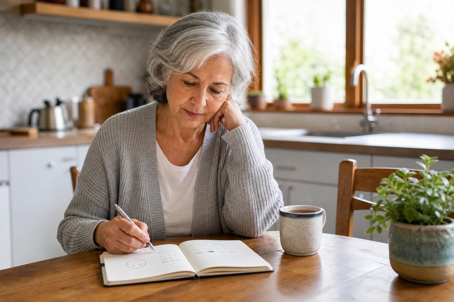 Older adult reviewing mood notes