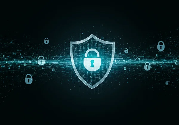 Digital shield icon symbolizing data privacy and security.