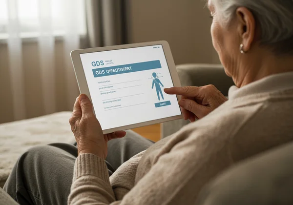 Senior taking a confidential GDS online assessment