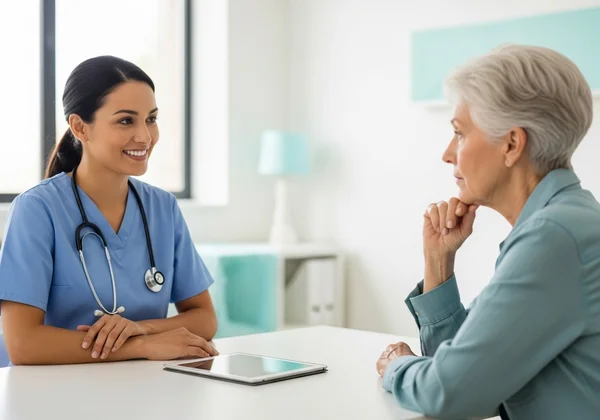 Older adult in discussion with healthcare professional