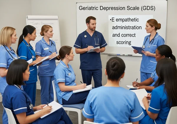 Care staff in a nursing home undergoing GDS training